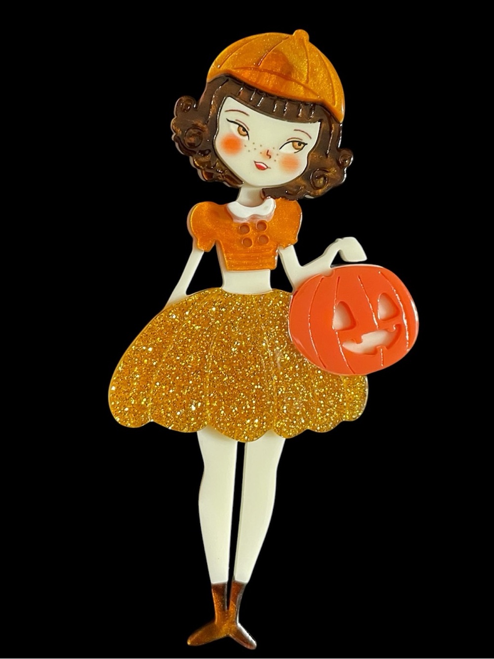 Halloween Pumpkin Costume Pin - Orange Glitter Dress - Picture 4 of 4